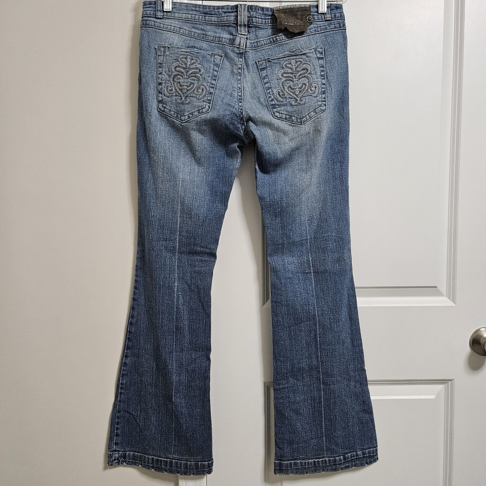 Industrial Cotton Bootcut Jeans Womens‎ 11 Blue Flare Low Rise Embroidered Y2K